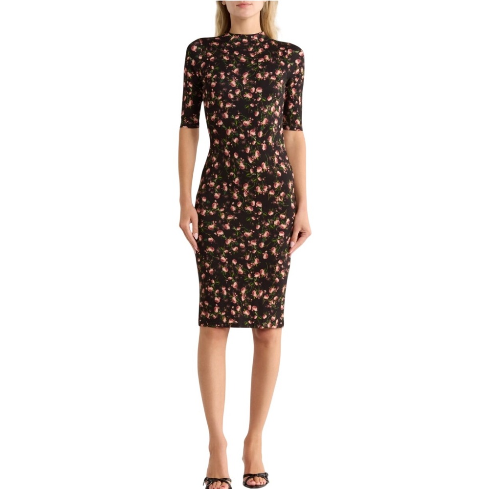 Alice + Olivia Delora Floral Body-Con Fitted Mock Neck Dress XS